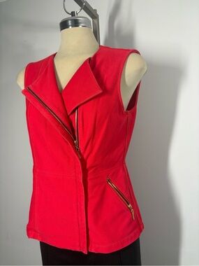 Peter Nygard Red Sleeveless Zip Moto Vest
